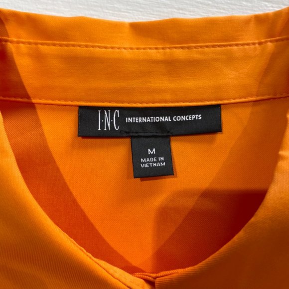 New INC Flared Cuff Button Down Shirt Relaxed Fit Tangerine Orange Size Medium - Picture 15 of 16